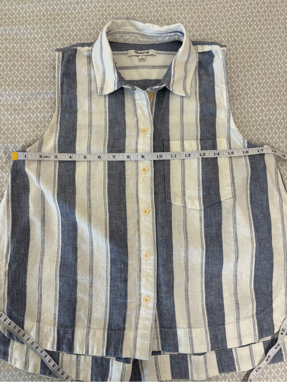 Small Madewell Blue White Herringbone Striped Linen Blend Sleeveless Shirt - Picture 11 of 15